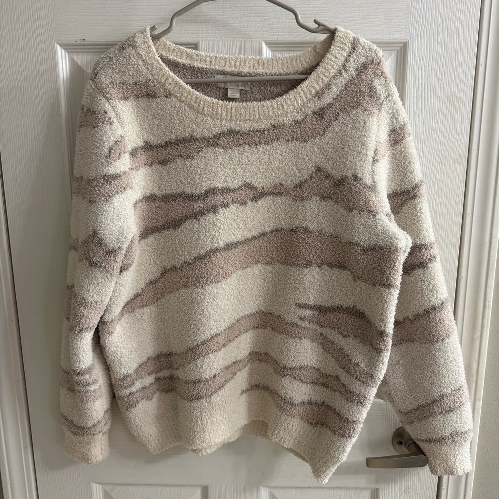Barefoot Dreams Cream and Tan Patterned Sweater